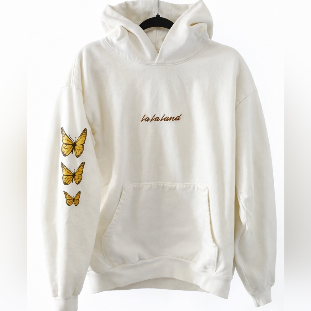 🦋 LaLaLand Womens BUTTERFLY Sleeve HOODIE Ivory Pullover CAFE SWEATSHIRT 🫶